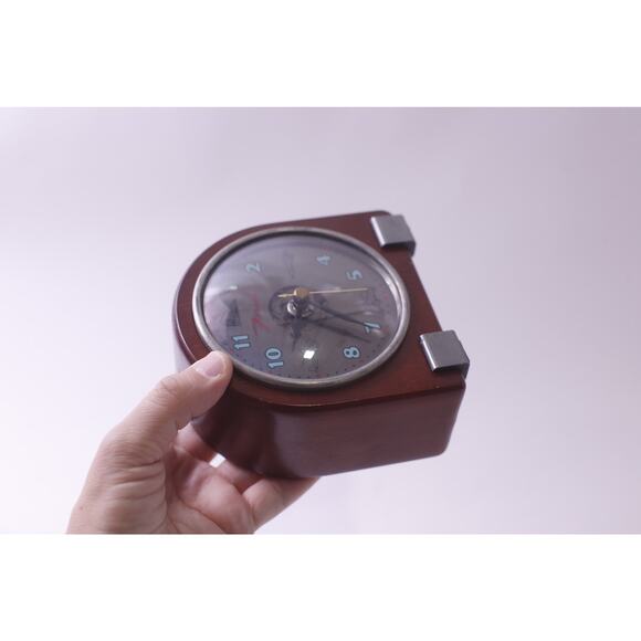 Fossil Brand, Aeronautics, Airplane, Walnut Clock, MCM, Rount Top, Bedside - Picture 6 of 6